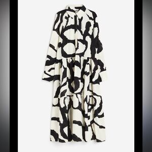 H&M Black and White Abstract Print Maxi Shirt Dress